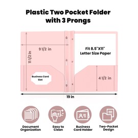 SUNEE 3-Prong Plastic Folders with Pockets (6 Pack, Pastel Colors) 2 Pocket Folders with Fasteners, Tear-Resistant Plastic Pockets, and Fit Letter Size Paper, Use for School Office Home Business