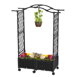 lalahoni Panter Box with Trellis, Climbing Plants Outdoor, Vegetable Herb Flower, Raised Garden Bed with Self-Watering