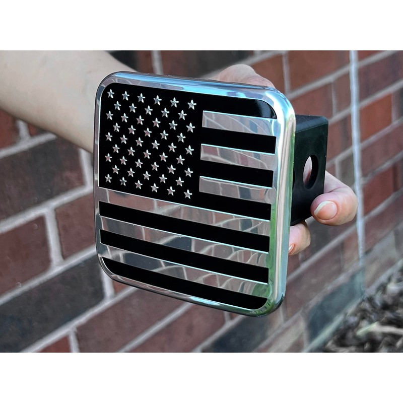 eVerHitch 2 Inch USA Black and Chrome Flag Hitch Cover
