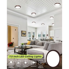 1PACK LED Flush Mount Ceiling Light, 3CCT Selectable 3000K-4000K-6500K & 100W Equivalent Modern Kitchen Recessed Ceiling Lamp 15W 1500Lm 7.5 Inch for Bathroom Closet Laundry Bedroom