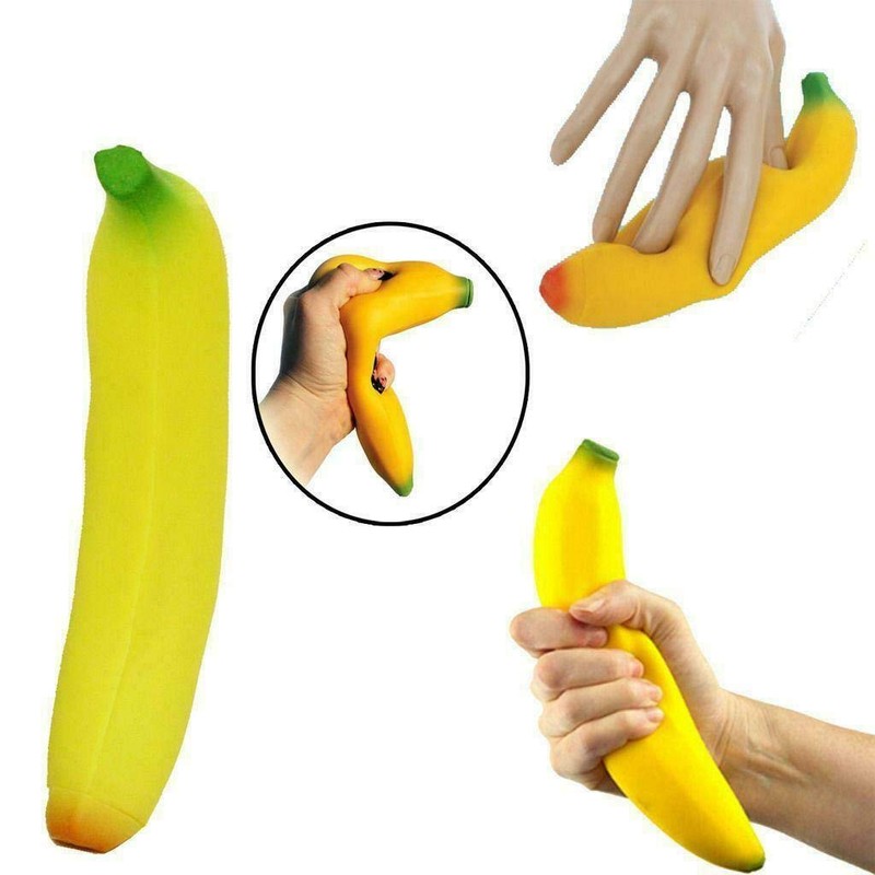 Stretchy Squeezy Banana Stress Ball Reliever Hand Excersizer Joke Tension