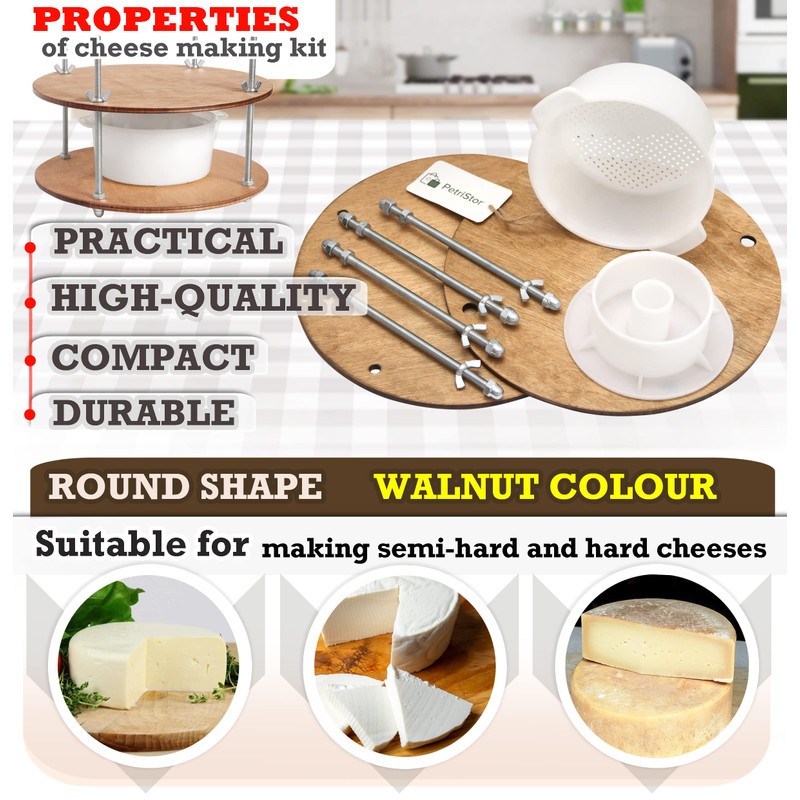 Wooden Cheese Press for Cheese Making Supplies Diameter 11 in