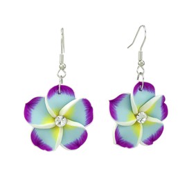 Floral Dangle Earrings for Women Hawaiian Tropical Plumeria Rubra Flower Drop Earrings with Cubic Zirconia Luau Beach Party Vacation Hawaiian Accessories Jewelry Gift
