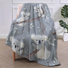 VANZEV Koala Pattern Blanket, Cute Animal-Themed Fleece Throw with Koala Design, Soft Cozy Lightweight Blanket, for Kids and Animal Lovers, 50x60 in,Decor