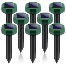 8 Packs Mole Repellent Solar Powered, Ultrasonic Gopher Deterrent Outdoor, Sonic Spikes for Snake Chipmunk Vole Control, IP65 Waterproof Pest Repeller Stakes for Lawn Yard Garden