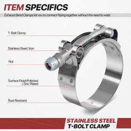 D SOLUTIONS T-Bolt Hose Clamps with L-Wrench, 8Pcs Stainless Steel Turbo Intake Intercooler Clamp for Hose ID Range 2.1"-2.5", Zinc Plated, Nylon Lock Nut
