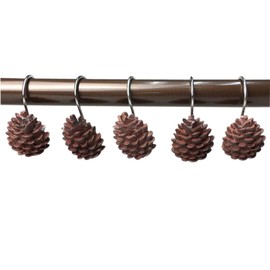 Gracelife Set of 12 Pinecone Shower Curtain Hooks Bathroom Rolling Hangers Curtain Sliding Hooks Resin Pothook