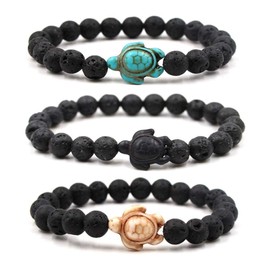 Caiyao 8mm Sea Turtles Beads Bracelet Turquoise Natutal Stone Elastic Stretch Bracelet for Women Men (RockStone)