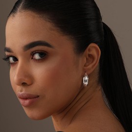 LeCalla 925 Sterling Silver Chunky Hoop Earrings for Women | Medium Classic Round Diamond-Cut Earring Hoops | Women's Click-Top Earrings 28MM