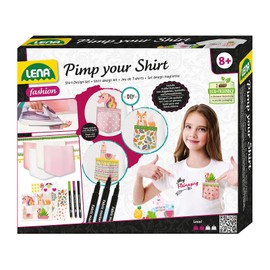 Lena 42599 Your Shirt Craft Set, Complete Set with 4 Chest Pockets, 3 Textile Pens, Decorative Ribbons and Many Ironing Foils, Fashion Styling Set for Children from 8 Years, Fashion with