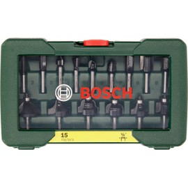 Bosch 15-Piece Hard Metal Router Bit Set (for Wood, Shank Ø 1/4", Accessory Routers)