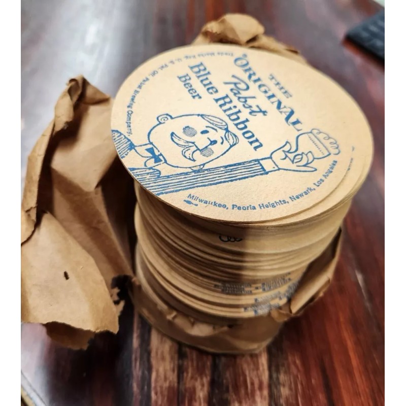 2 NOS Pabst Blue Ribbon Beer Coasters. 1960s vintage can