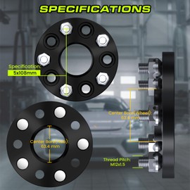 CMO Forged 4PC 1.25 Inch 5x108 Wheel Spacers For Ford Fusion Jaguar F-Type XF XJ XJR XK XKR XE S-Type, 5x4.25 Wheel Spacers For LS Continental Mark VIII MKZ MKC (63.4mm M12x1.5 Stud) Hubcentric Black