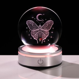 JOASURA LED Butterfly Crystal Ball Night Light,3.15in 3D Dreamy Butterflies Glass Decoration Ball Gifts,Multicolour Butterfly Glass Lights Sphere for Home Decor