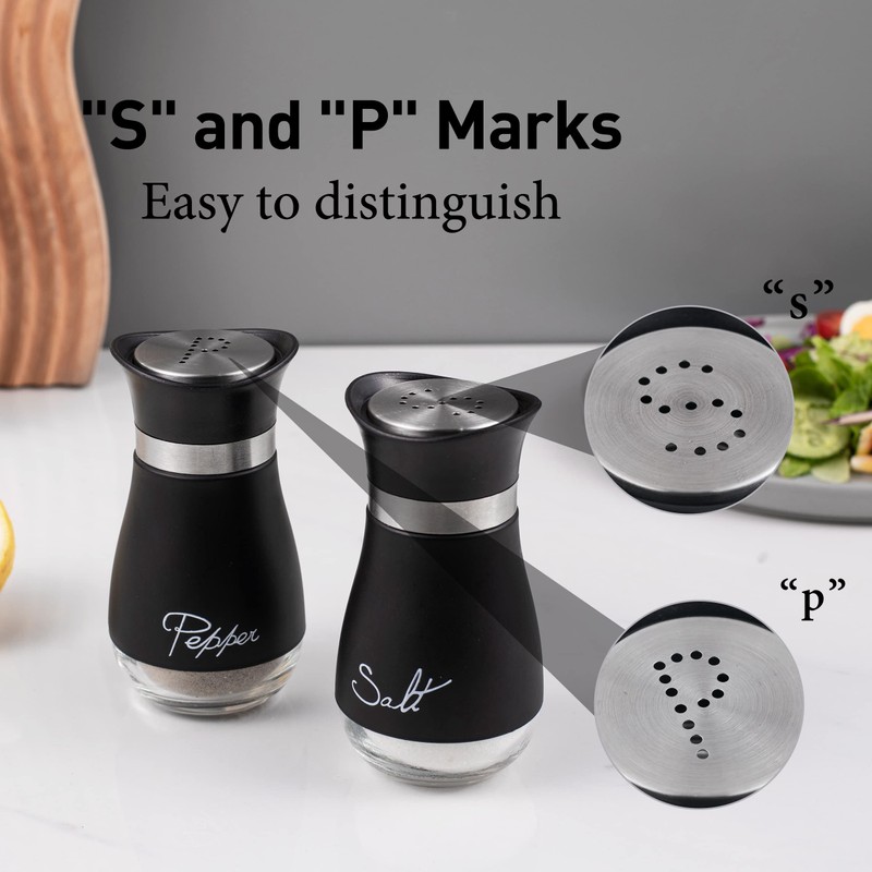 Lonffery Salt and Pepper Shakers Set, Stainless Steel with Glass