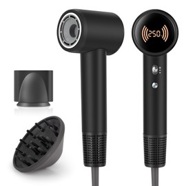 Hair Dryer,Travel Hair Dryer with Diffuser,110000 RPM High Speed Ionic Blow Dryer,Temperature Display,Low Noise&Lightweight Blow Dryer,Fast-Drying,No Heat Damage,Suitable for All Hairstyles(Black)