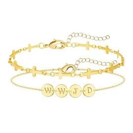 Poxtex Gold Layered WWJD Bracelets for Women, Dainty Bracelets for Women's Christmas Gifts