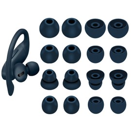 8 Pairs Powerbeats Pro Ear Tips Buds, 4 Size Replacement Soft Flexible Fit in Case Noise Reduce Silicone Rubber Gel Earbuds Eartips Wing Skin Accessories Compatible with Beats Flex/BeatsX - Navy