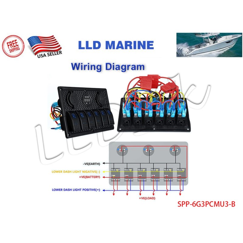 LLD_TK 6 Gang Green LED Waterproof Rocker Switch Panel Breakers