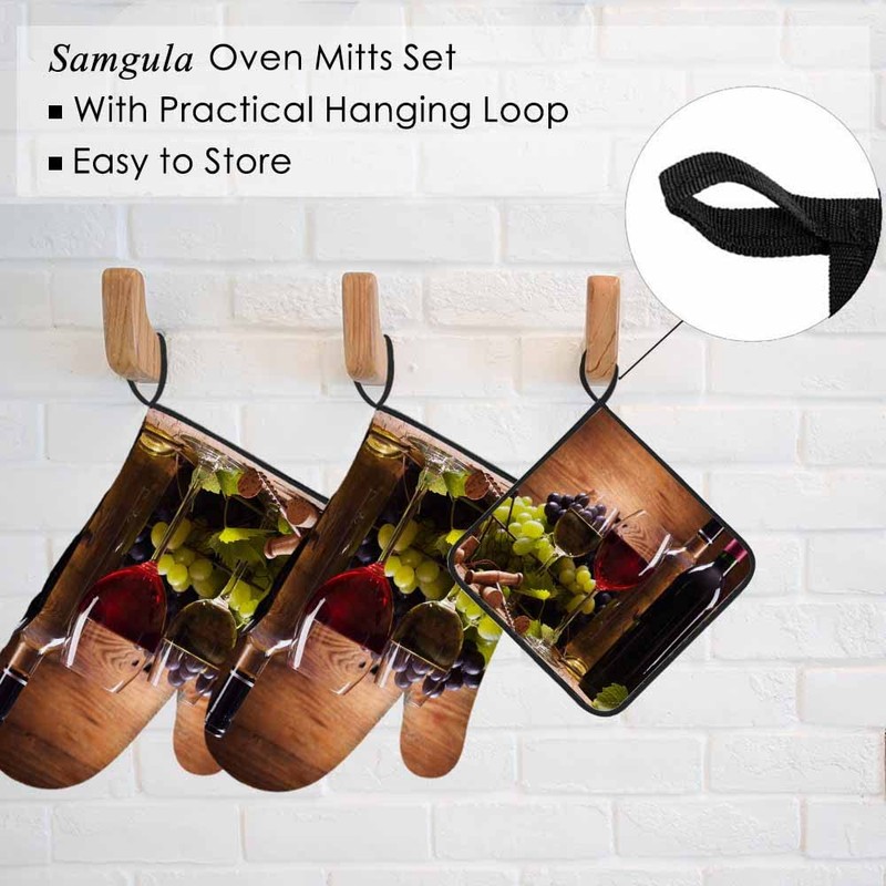 Samgula Red White Wine Oven Mitts and Pot Holders Sets