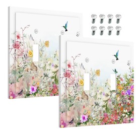 WMHUSU Decorative Light Switch Cover Plate Boho Wildflower Colorful Floral Hummingbird Songbird 2 Gang Wall Plate Cover Double Toggle Switch Plate Covers Electric Dual Device Electrical（2Pack）