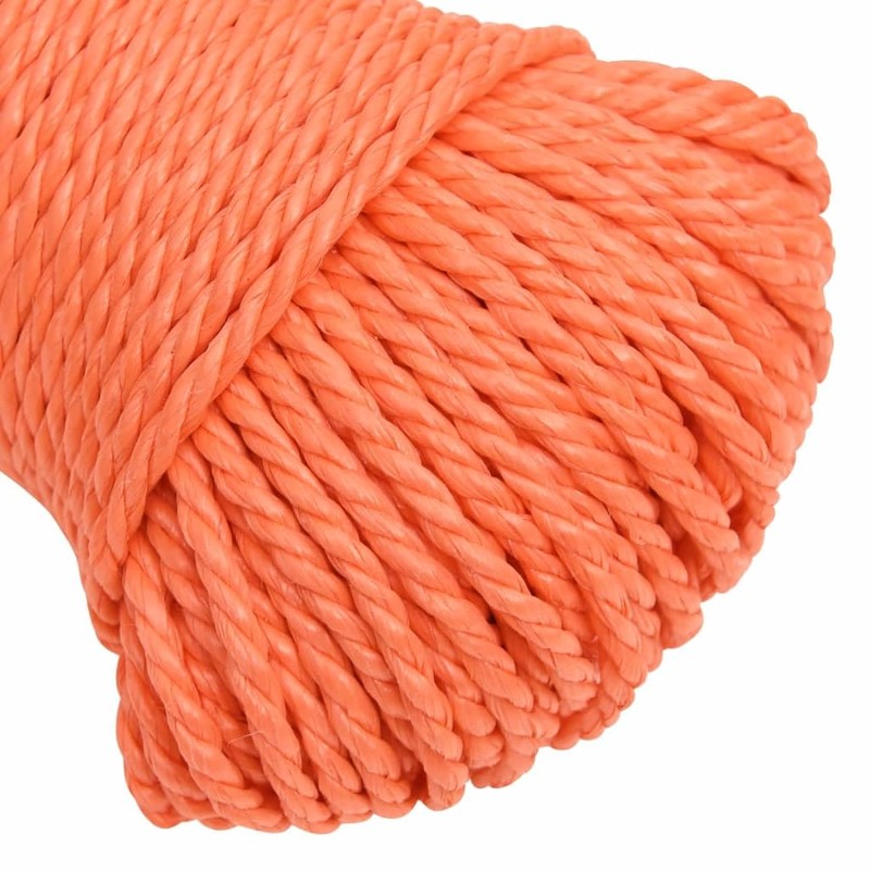vidaXL Braided Polypropylene Work Rope – 50m Orange Poly Cord