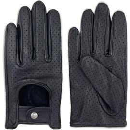 Zjjseloru Womens Elegant Genuine Lambskin Leather Driving Gloves Unlined, Touchscreen, Black, L