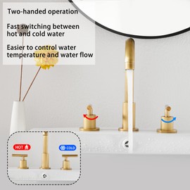 GGStudy 2-Handle Bathroom Faucet 3 Holes 360 Swivel Spout Antique Brass Widespread Bathroom Sink Faucet with Pop Up Drain