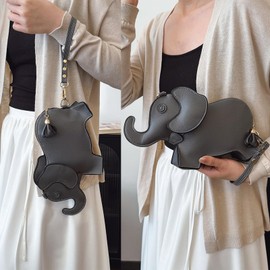 Lyuxhetaokdiq Women PU Leather Unique Novelty Elephant Shape Wrist Clutch Purse Handbag Crossbody Shoulder Bag for Girls, Grey