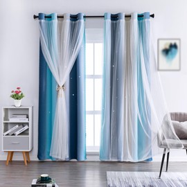 Anytime Dream Star Blackout Curtains for Kids Rooms Girl Princess Curtain for Daughter Bedroom Window (Blue,1 Panel,W52 x L95inch)