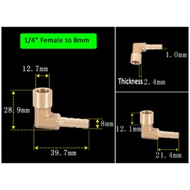 HATOOLHA® Brass Barb Hose Fitting, Elbow Pipe Connector 8mm Barbed to 1/4"BSP Female Thread 90 Degree Pipe Adapter Connector