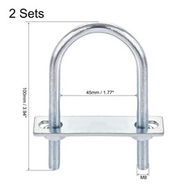 TOP-VIGOR 2 sets M8 Round U-Bolts, 45mm Inner Width 100mm Length Steel U-Bolts with Nut, Plate for Building Installations Mechanical Parts Connection Cehicles Ships