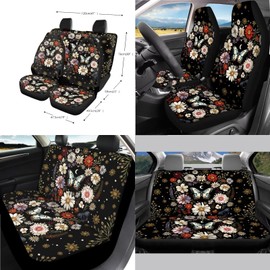 Wanyint Butterfly Flower Moon 14 PCS Car Seat Cover Set, with Steering Wheel, Seat Belt, Waste Bin, Center Console, Rear View Mirror, Handbrake Covers & Coasters