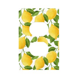 VunKo Duplex Device Receptacle Watercolor Lemons Green Leaves Wall Plate, 1-Gang Electrical Switch Duplex Outlet Plug Cover Decorative Wallplate