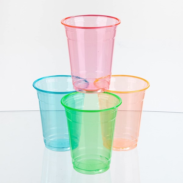 PartyMars 12 Oz Disposable Neon Plastic Cups-Easy Grip Multicolor Party Drinking Cups (20)