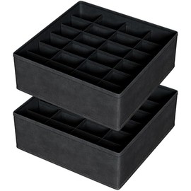 FAMALAHEE 2Pack Drawer Organizer Divider, Foldable Closet Storage Organiz`er Basket, and Fabric Organization Bins for Clothes, Socks, Underwear, Bras, Ties, Accessories, (Black)