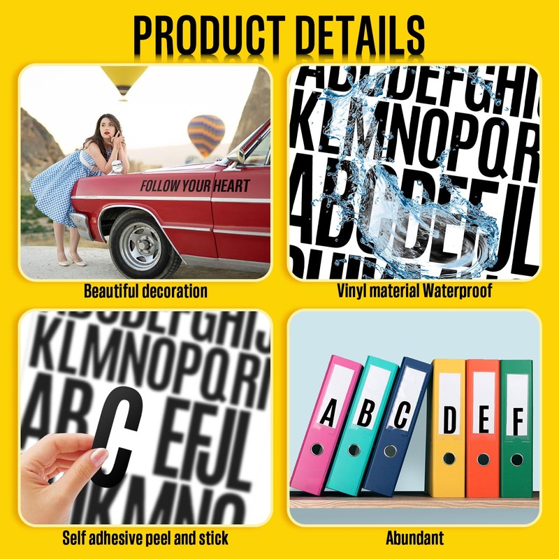 10 Sheet Large Letter Stickers - 2+3 Inch Black Vinyl