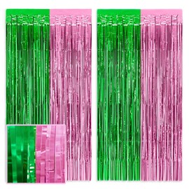 xo, Fetti Pink + Green Foil Curtain - Set of 2 | Witch Party Decorations, Girl Birthday Backdrop, Kids Wizard Photo Booth, Bachelorette Supplies