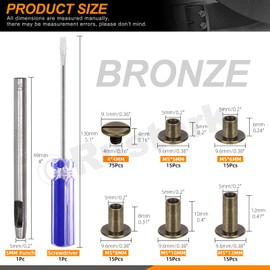 Rustark 75 Sets 5 Sizes M5 Bronze Chicago Screws Assorted Kit with Setting Tools Kit, Round Flat Head Chicago Rivets Chicago Bolts Chicago Metal Screws Studs for DIY Leather Craft Bookbinding