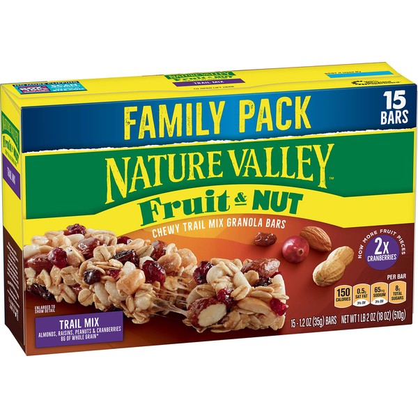 Nature Valley Barras de granola, frutas y frutos secos, Chewy Trail Mix de granola, 15 barras