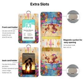 bolimoss Highland Cow Lanyards for ID Badges, Leather Badges Holder with Double Sided Windows, Cute Adjustable Lanyard with Retractable Reel, Quick-Release Buckles Breakaway Neck Lanyards