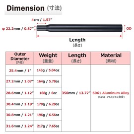 Azarxis Bicycle Seatpost Aluminum Offset 25.4mm 27.2mm 28.6mm 30.4mm 30.8mm 31.6mm Length 350mm Mountain Bike Road Bike Cross Bike (Black - 01, 27.2 x 350mm)