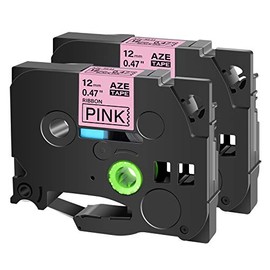 Cruxer Compatible for Brother P-touch Embellish Black Print on Pink Satin Ribbon TZE RE31 12mm 1/2" (0.47 Inch) Label Tape Replacement for P-Touch PT-D215e PTD210 H110 D400AD Cube Label Makers, 2 Pack