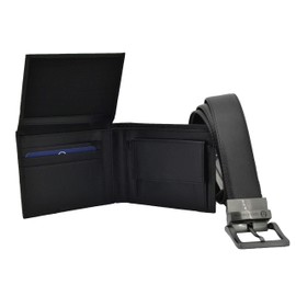 SERGIO TACCHINI Mens Gift Box Reversible Leather Belt and Wallet, Black, Size 115 cm