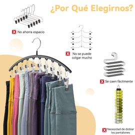 2 PCS Organizador De Fondo De Armario,Percha De Metal Para Pantalones De Yoga Con 10 Clips,Sostiene 20 Pares De Pantalones,Organizador De Armario Colgante Que Ahorra Espacio Con Revestimiento De Goma