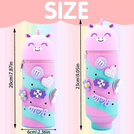 AUNGKWANG Kawaii Pencil Case, 2 in 1 Stand Pencil Case with Zip, Cute Cartoon Animal Pencil Case, Artist Pencil Case, Cute School Supplies, for Students, Teenagers, purple, Cartoon