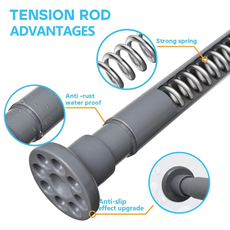 Enlargement Diameter 1 inch Grey Spring Tension Curtain Rod 40"-64.5"，Adjustable,