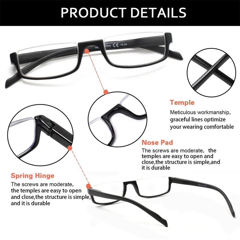 Kerecsen Half Frame Reading Glasses for Men & Women, Lightweight
