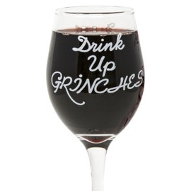 Funny Guy Mugs Drink Up Grinches Christmas Wine Glass, 11-Ounce