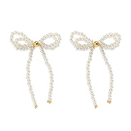 Pearl Bow Drop Earrings for Women Teen Girls,Small Gold Pearl Dangle Tassel Earrings Jewelry for Gifts Party,Vintage Boho Bowknot Studs Earrings (Gold)